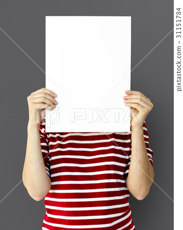 Adult Woman Hands Hold Blank Paper Board Copy Space Adult Woman Hands Hold Blank Paper Board Copy Space 31151784