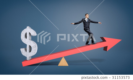 A businessman balancing on a red arrow seesaw with A businessman balancing on a red arrow seesaw with 31153573