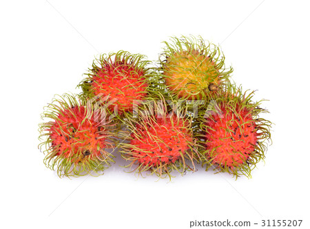 pile of whole fresh rambutan on white background 31155207