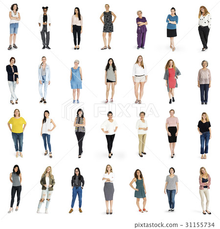 Diversity Women Set Gesture Standing Together Studio Isolated 31155734