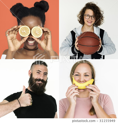 Set of Diversity People with Healthy Living Style Studio Collage 31155949
