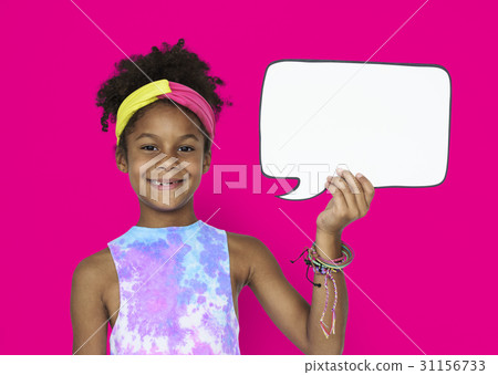 Little African Girl and Speech Bubble Little African Girl and Speech Bubble 31156733