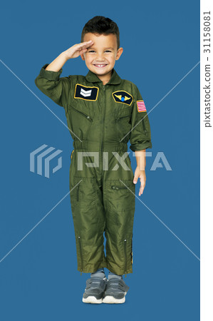 Little Boy in Military Pilot Aviation Costume Studio Portrait Little Boy in Military Pilot Aviation Costume Studio Portrait 31158081
