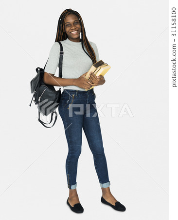 African girl student smiling and holding textbook 31158100