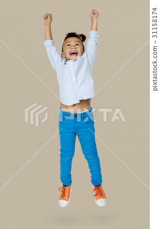 Little Boy Junping Enjoy Happiness Cheerful Studio Portrait 31158174