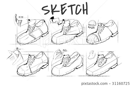 Shoe production procedure sketch drawing Shoe production procedure sketch drawing 31160725
