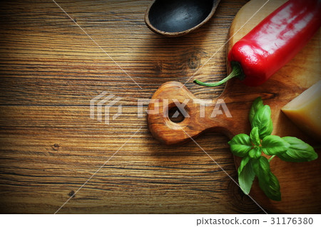 Ingredients for cooking food .Basil, cheese 31176380