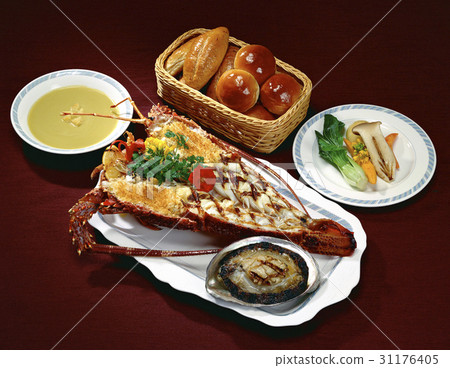 Bread, lobster, abalone, soup Bread, lobster, abalone, soup 31176405