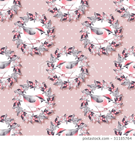 Wreath and birds. Seamless pattern 20 Wreath and birds. Seamless pattern 20 31185764