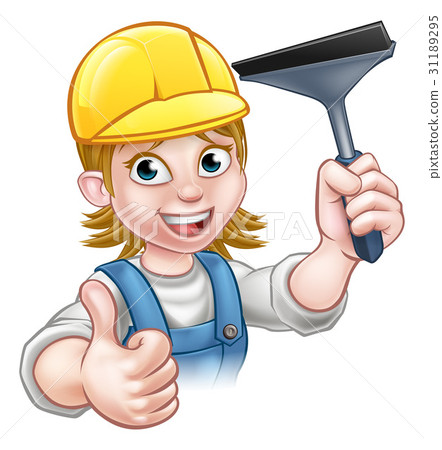 Cartoon Woman Window Cleaner Character Cartoon Woman Window Cleaner Character 31189295