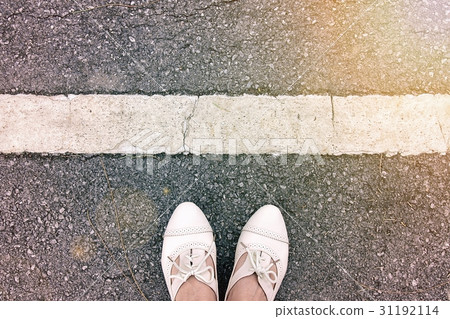 Women oxford leather shoes on ground Women oxford leather shoes on ground 31192114