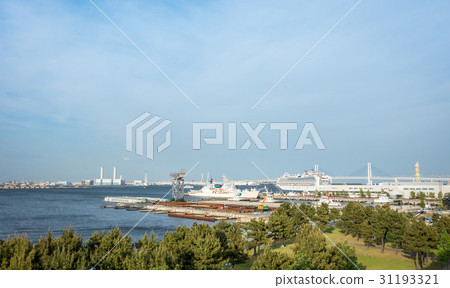 Yokohama Bay with War Ship and passenger ship. 31193321