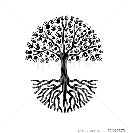 Black and white hand tree illustration isolated 31196373