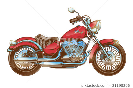 Hand-drawn red vintage motorcycle. Classic chopper 31198206