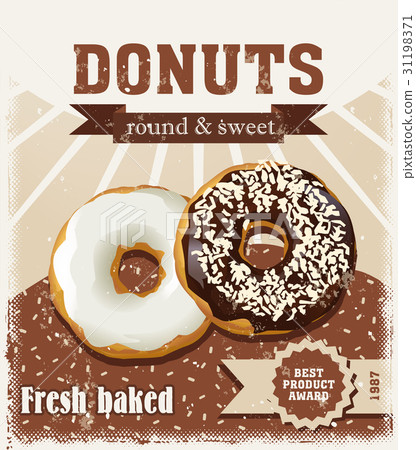 Poster with donuts painted in vintage style - Stock Illustration