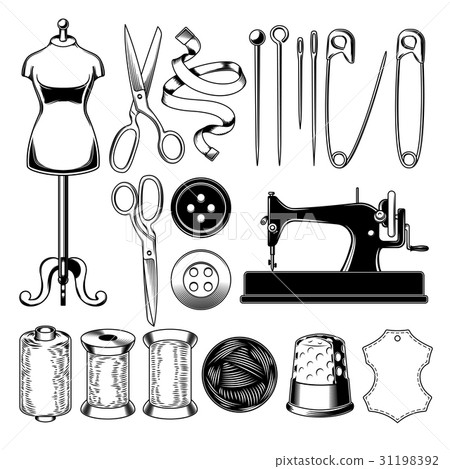 Set tailor icons isolated on white, design element - Stock Illustration ...