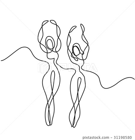 圖庫插圖: continuous line drawing of dancing women