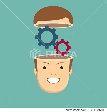 Open minded man with cogwheel inside. Conceptual Open minded man with cogwheel inside. Conceptual 31198601