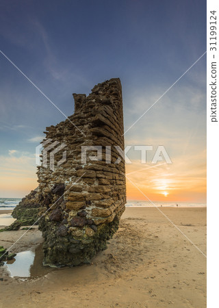 Torre del Loro Roman tower ruins on beach,Spain 31199124