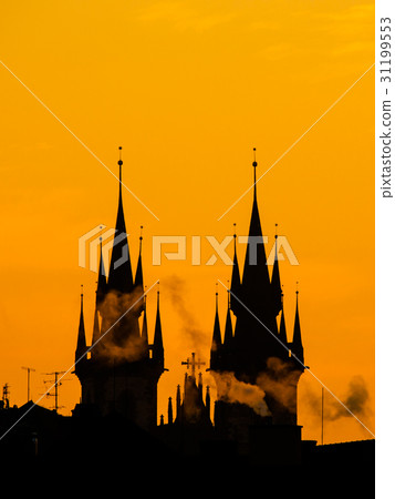 Silhouette of two towers of Church of Our Lady 31199553