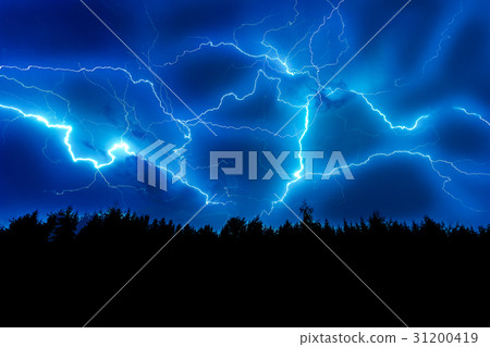 Lightning strike on a dark blue sky Lightning strike on a dark blue sky 31200419