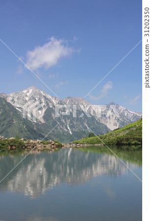 在初夏的信州白馬,Happo Pond和壯觀的北阿爾卑斯山立山山脈Hakuba Miyama的壯麗景色 在初夏的信州白馬,Happo Pond和壯觀的北阿爾卑斯山立山山脈Hakuba Miyama的壯麗景色 31202350