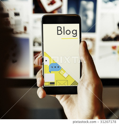 Hand working on Digital device network graphic overlay 31207178