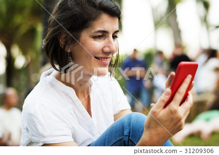 Woman relax using connect smart phone 31209306