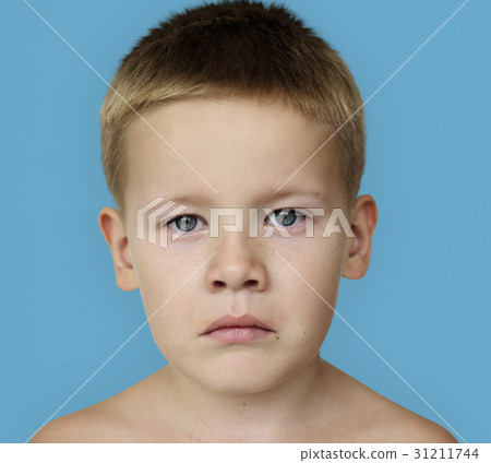 Caucasian Little Boy Frowning Bare Chested Caucasian Little Boy Frowning Bare Chested 31211744