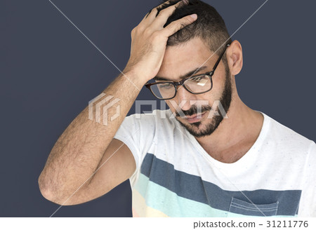 Middle Eastern Man Curious Stress Thinking Studio Portrait 31211776