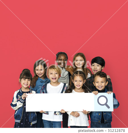 Group of children with searching sign Group of children with searching sign 31212878