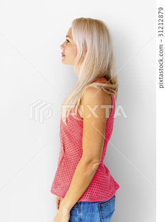 Adult Woman Serene Face Expression Side Gesture Studio Portrait 31212879