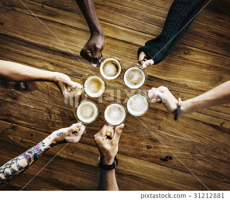 Group of people hand assemble together with coffee in aerial view Group of people hand assemble together with coffee in aerial view 31212881