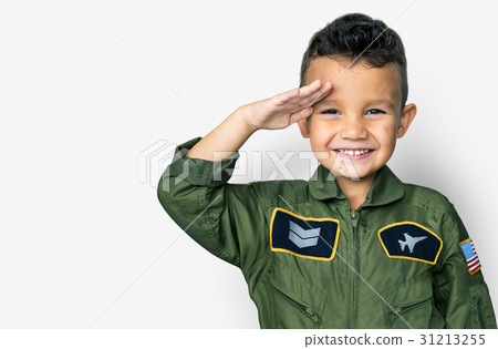 Schoolboy with pilot uniform for dream occupation 31213255