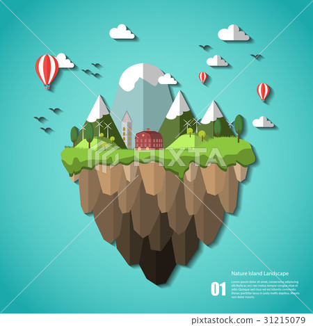 stock vector floating green island adventure  31215079