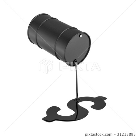 3d rendering of a black oil barrel leaking oil and 3d rendering of a black oil barrel leaking oil and 31215893
