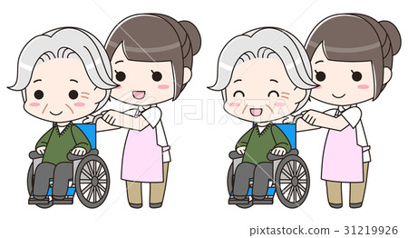 年長年長輪椅照料者護士微笑的例證 年長年長輪椅照料者護士微笑的例證 31219926
