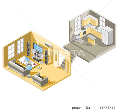 isometric design of a living room and kitchen isometric design of a living room and kitchen 31221231