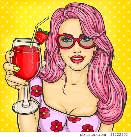 Sexy pop art girl holding a cocktail in her hand Sexy pop art girl holding a cocktail in her hand 31222302