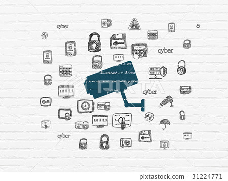 Protection concept: Cctv Camera on wall background Protection concept: Cctv Camera on wall background 31224771