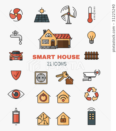 Set line art icons of the smart home, controlling - Stock Illustration ...