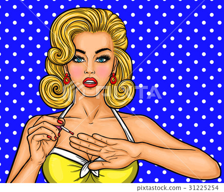 Pop art young sexy woman paints her nails on her 31225254