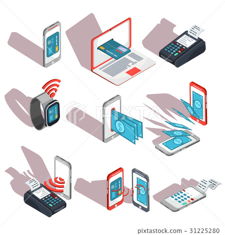 Isometric icons of mobile phones, laptop Isometric icons of mobile phones, laptop 31225280