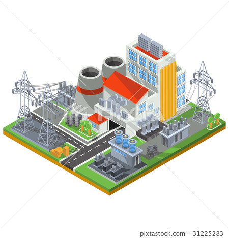 isometric illustration of a thermal power plant - 스톡일러스트 [31225283] - PIXTA