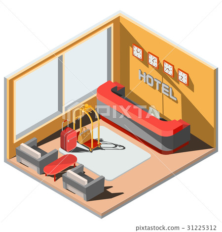 3D isometric illustration interior of hotel lobby 3D isometric illustration interior of hotel lobby 31225312