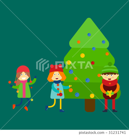 Christmas kids playing winter games skiing cartoon 31231741