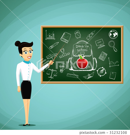 Teacher stand next to the blackboard. 31232108