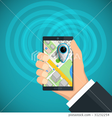 Human hand holding a smartphone with a city map Human hand holding a smartphone with a city map 31232254