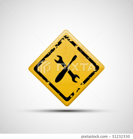 Yellow sign with wrench and screwdriver. Yellow sign with wrench and screwdriver. 31232330