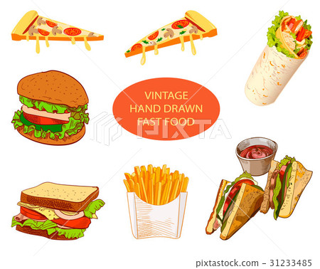 Vintage hand drawn fast food, VECTOR set of - Stock Illustration ...